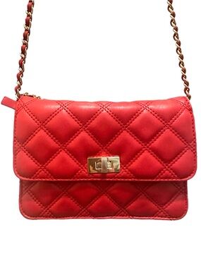 Saks Fifth Avenue Red Quilted Chain Shoulder Bag | in the style of Chanel
